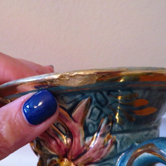 Vintage blue/gold H. Bequet Belgium quaregnon vase number 408, Mint Condition 50 - Picture 6 of 12